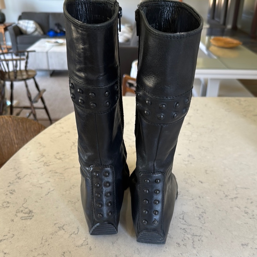 Black Leather Studded Women's Boots